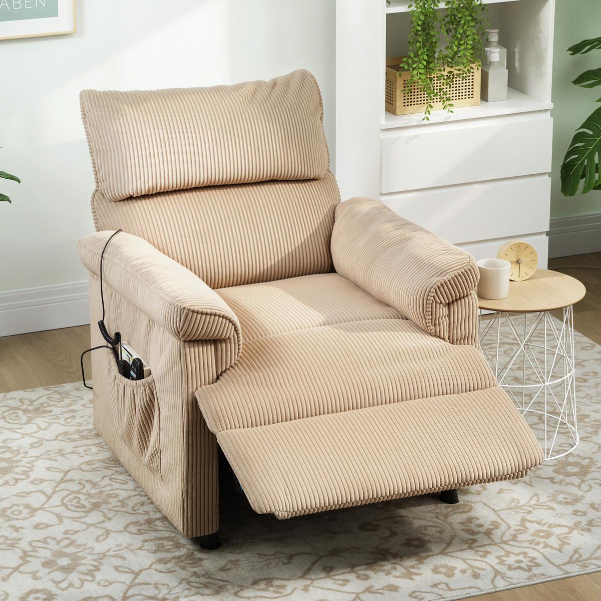 RELAXSESSEL mit Vibrationsmassage, Heiz- und Liegefunktion, Braun - Braun, Textil (86/105/94cm) - HOMCOM