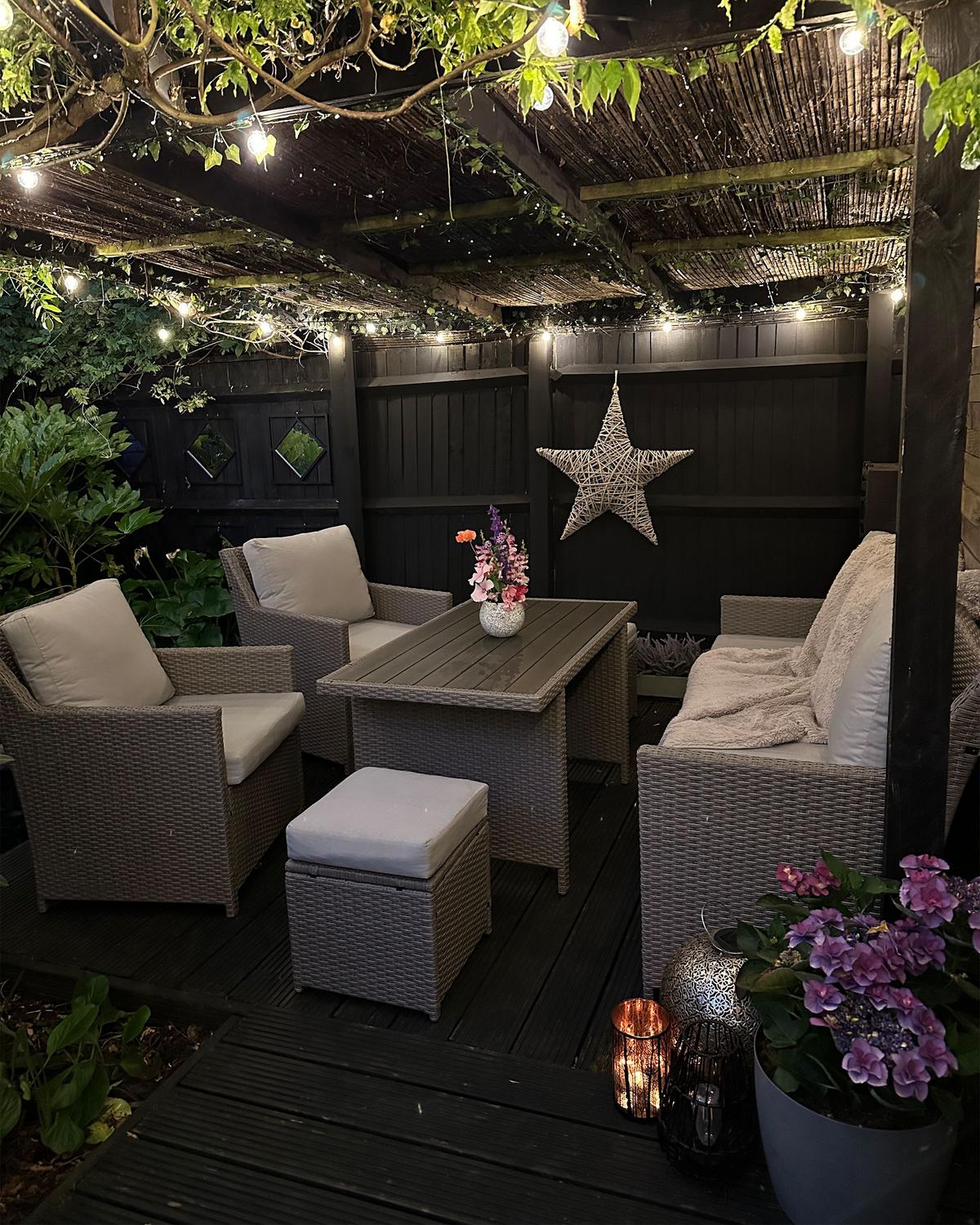 LOUNGE SET 5-Sitzer Rattan Auflagen weiß Fonti - Weiß/Braun, Kunststoff - Beliani