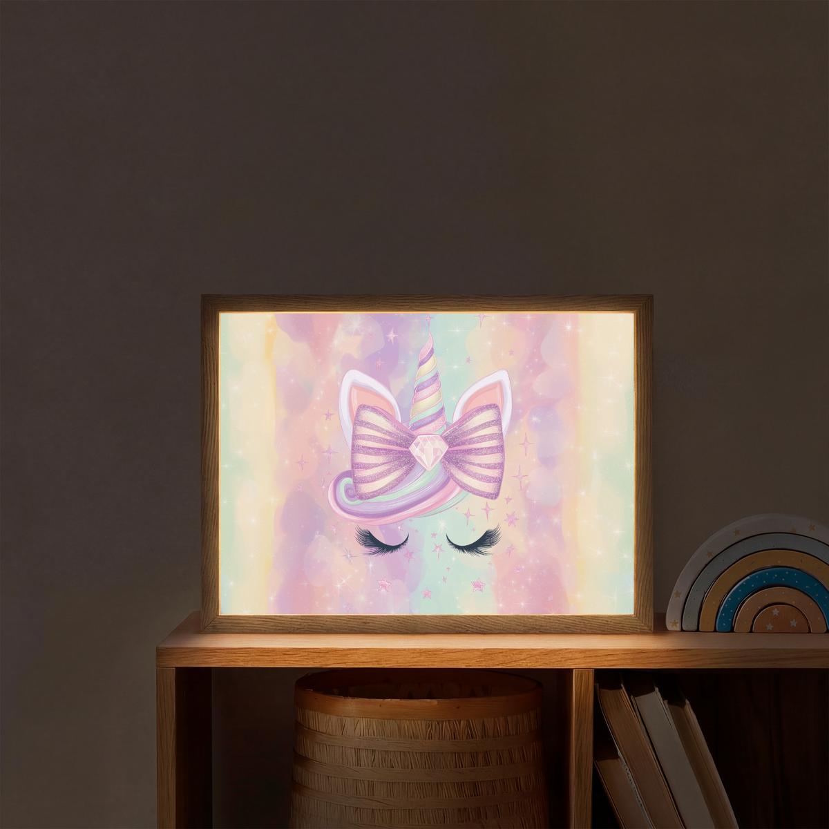 WANDLEUCHTE MIT AKKU Einhorn - Glitzer - Regenbogen - Pastell 40x30 cm - Hellrosa, Holzwerkstoff (40/30/8cm) - OnlyWow