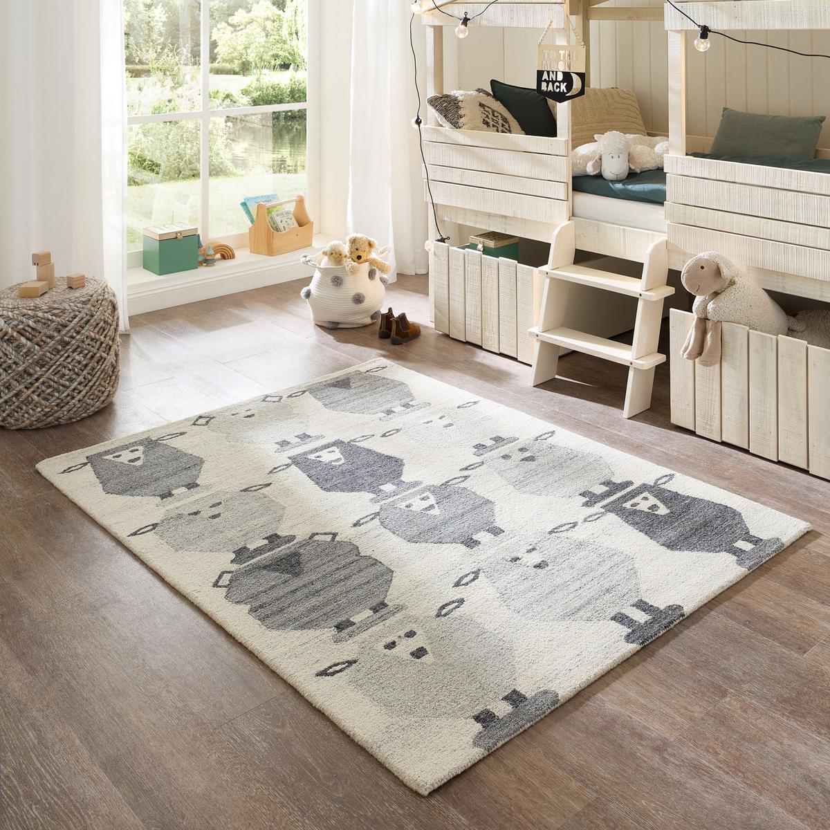 HANDTUFTTEPPICH Natur Kids - Kinderteppich mit Schafdesign 160 x 230 cm - Grau, Textil (160/230cm) - Natur Pur