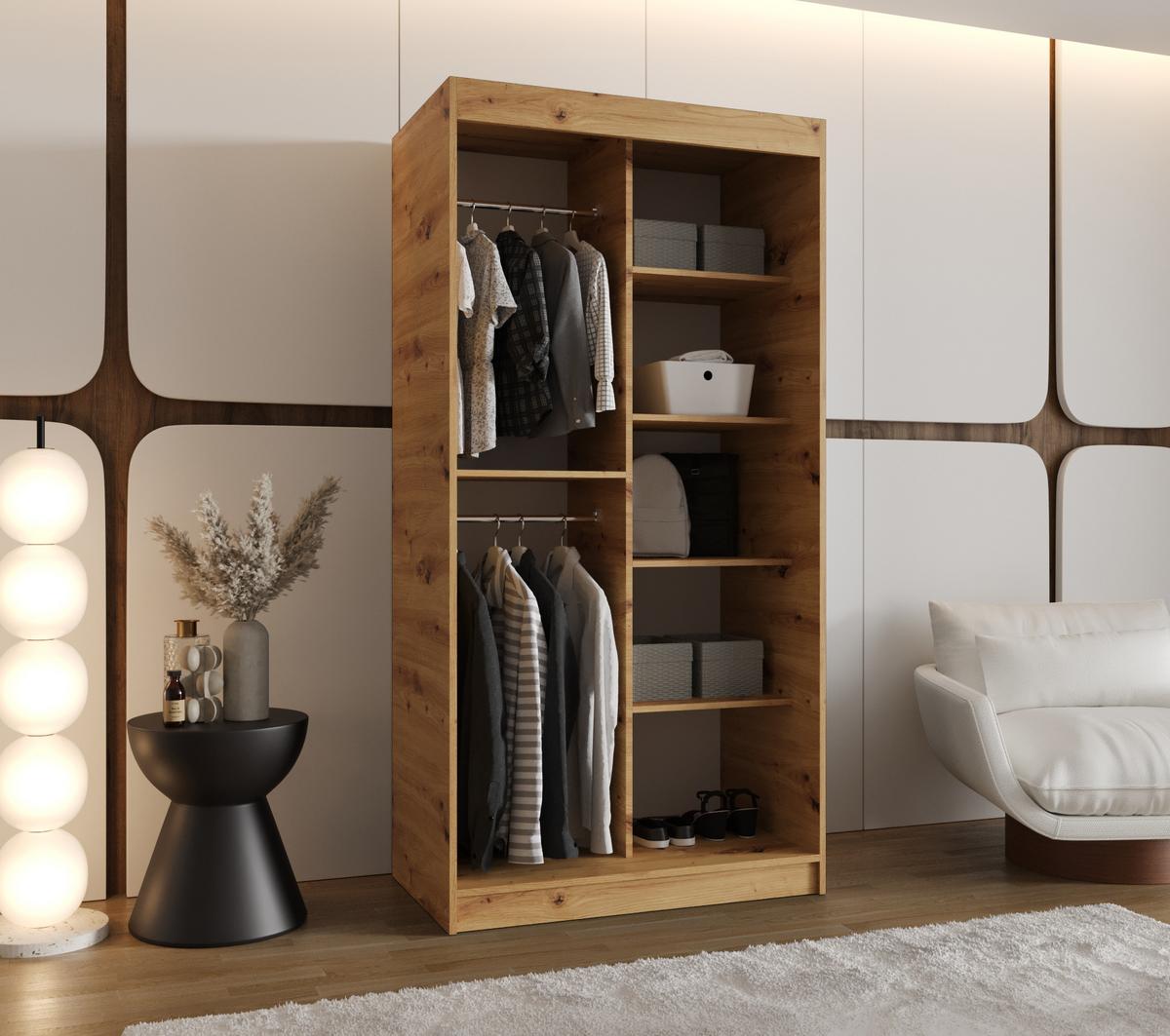 SCHIEBETÜRENSCHRANK mit Spiegel SPOTI 200/100/62 2-türig - Silberfarben/Eiche Artisan, Holz (100/200/62cm) - MÖBEL KRYSPOL
