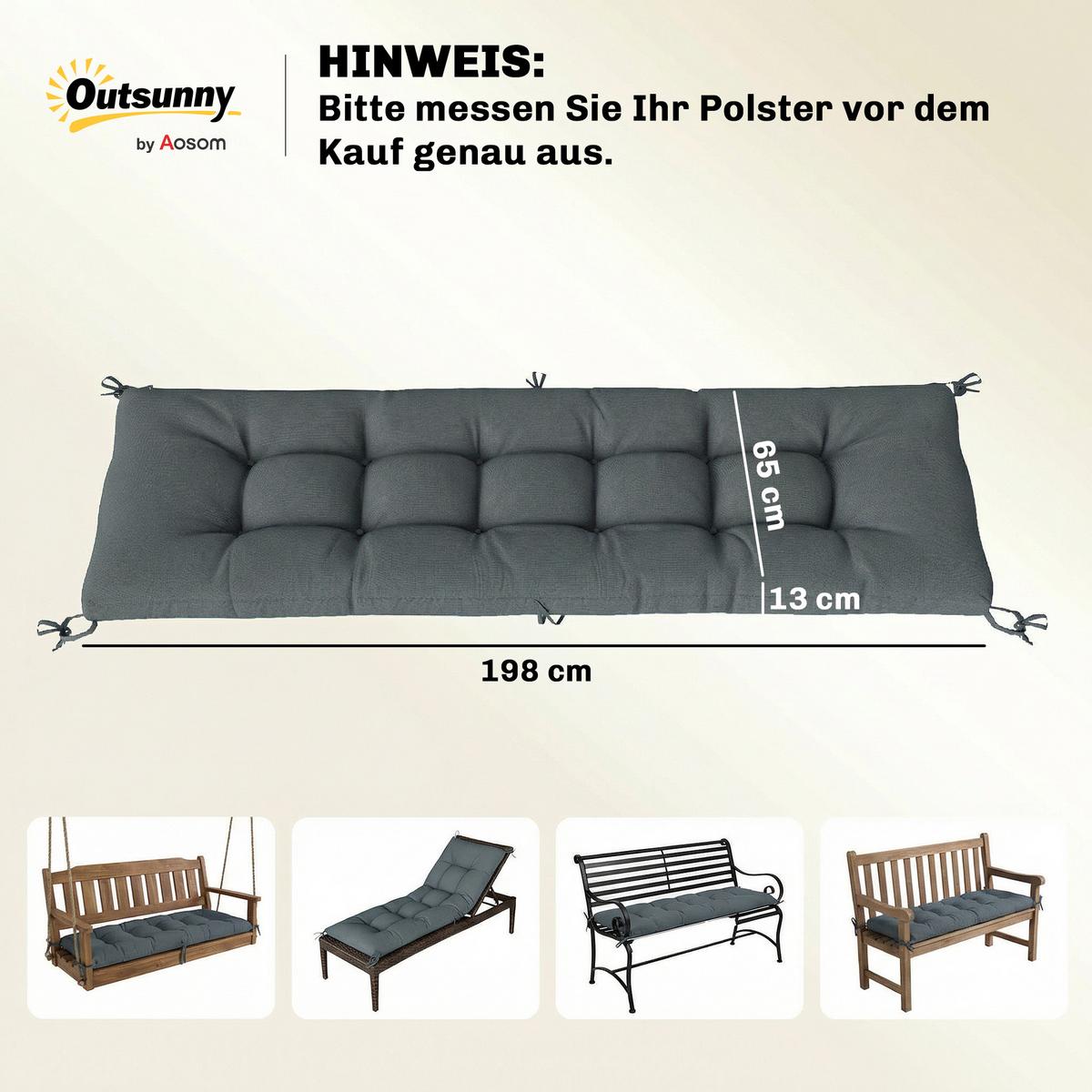 SITZKISSEN aus Polyester & PP-Baumwolle Dunkelgrau - Dunkelgrau, Textil (65/13/198cm) - Outsunny