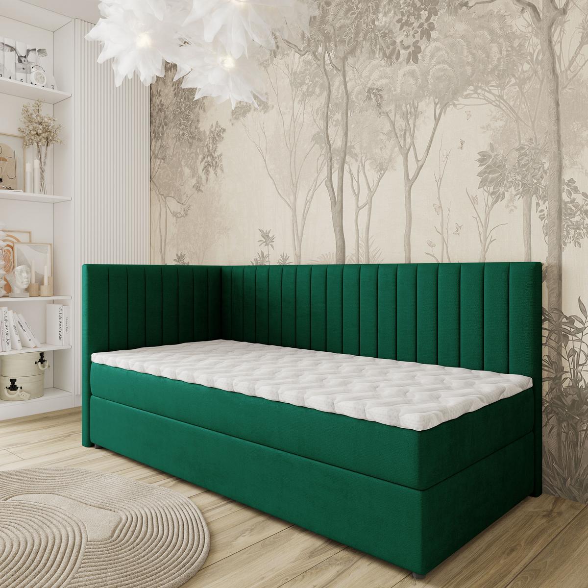 BOXBETT ARIS 80x200 cm mit Matratze und Topper, H2+H3 - Grün - Grün, Holz (80/200cm) - MASSENO