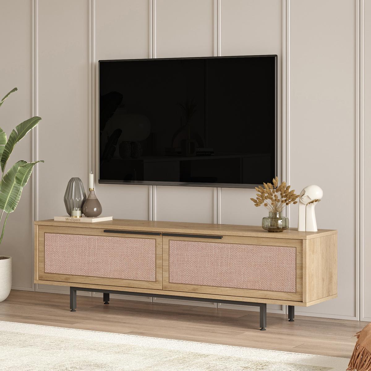 TV-ELEMENT Kvænangen - Eichefarben/Schwarz, Holzwerkstoff/Metall (160/45/35.5cm) - [en.casa]