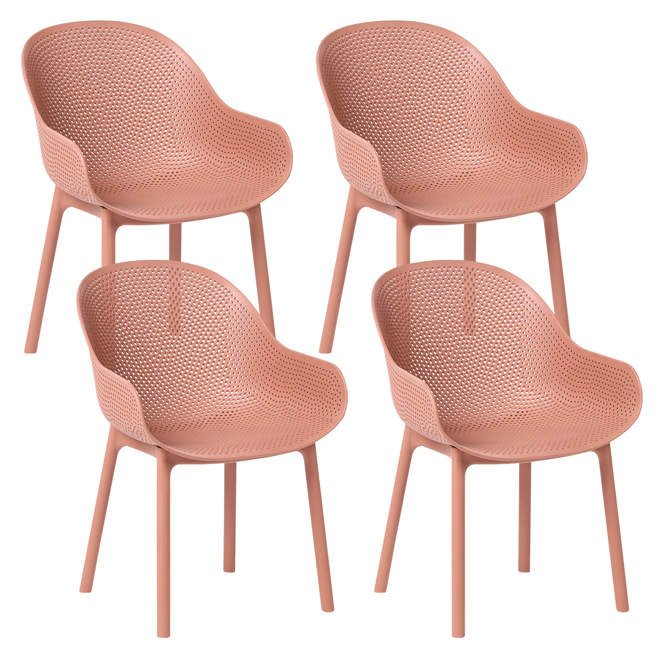 GARTENSTUHL 4er-Set Korallenrot Tiggiano - Koralle, Kunststoff (58/85/51cm) - Beliani