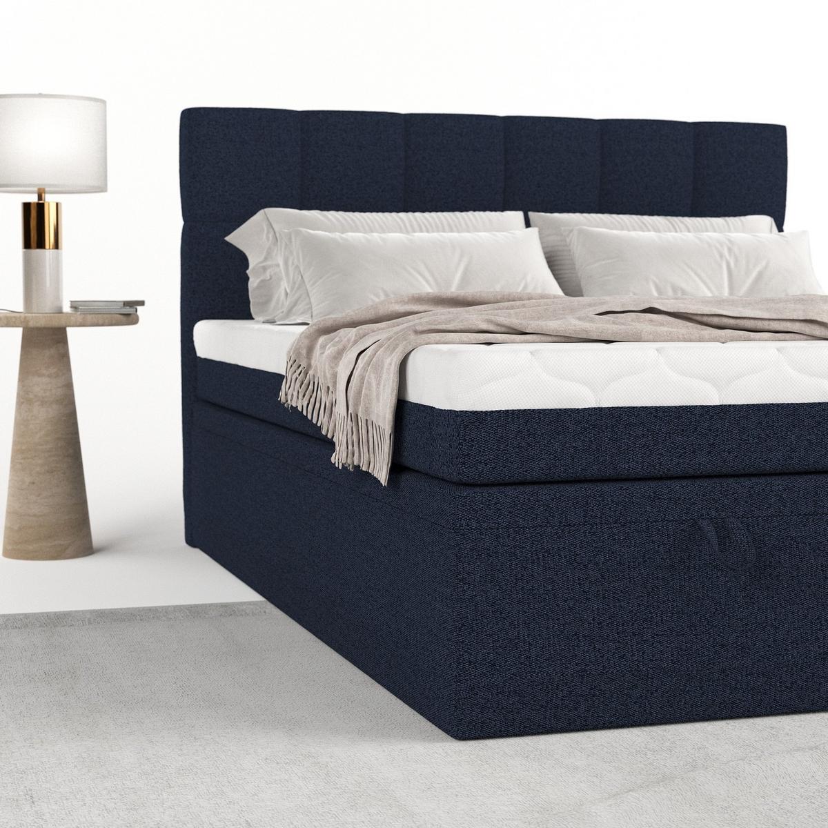 BOXBETT Elano 160/200 cm Marineblau im Riva Stoff - Schwarz/Dunkelblau, Holz/Holzwerkstoff (160/200cm) - AltaBeds