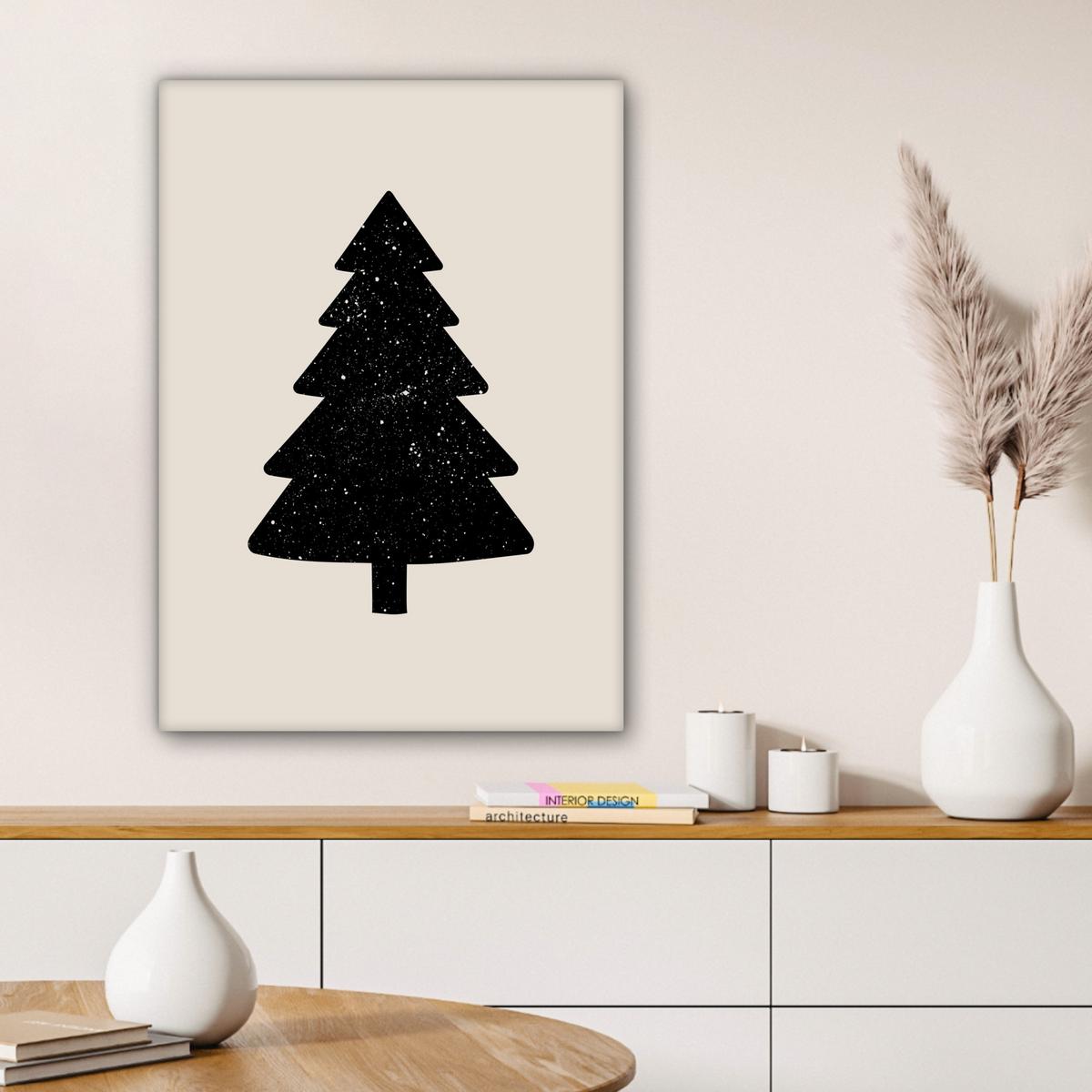LEINWANDBILD Weihnachtsbaum - Schwarz - Urlaub - Beige Wandbild Wohnzimmer 60x80 cm - Schwarz, Textil (60/80cm) - MuchoWow