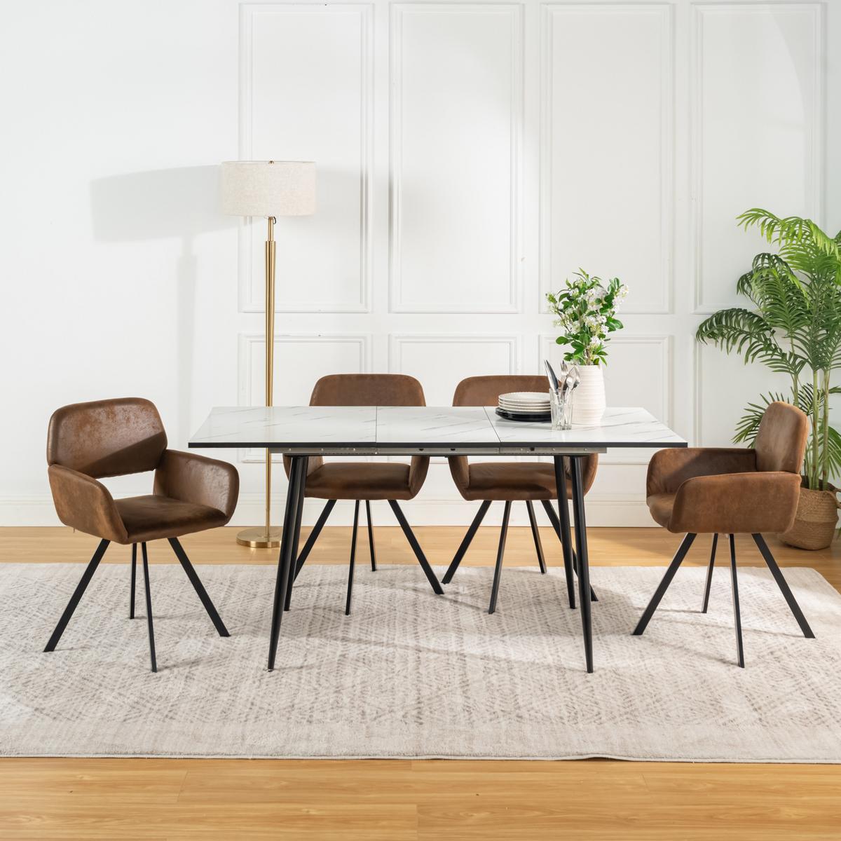 ARMLEHNSTUHL-SET 4 Stück Braun und Beige - Beige/Braun, Holzwerkstoff/Textil (57/82/53cm) - Urban Meuble