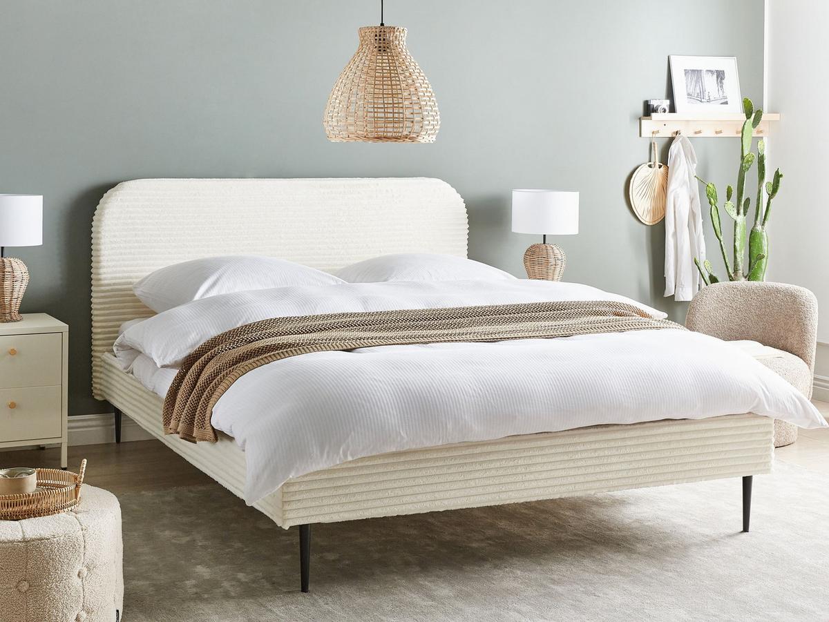 POLSTERBETT mit Lattenrost 160x200 cm Weiß Flayat - Creme, Textil (160/200cm) - Beliani