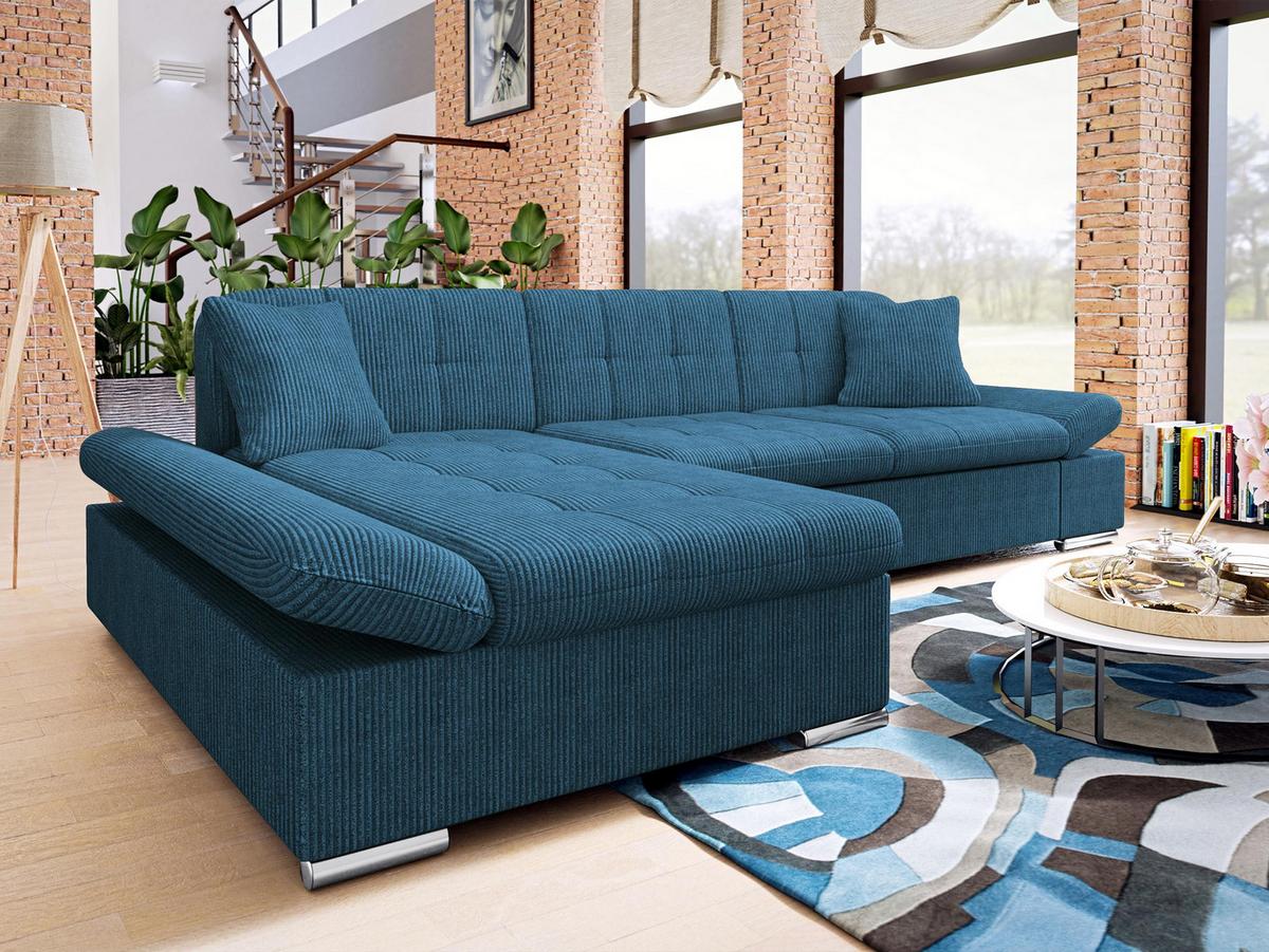 ECKSOFA Montana Cord, Seite: Links - Dunkelblau, Holz/Textil (278/161cm) - MIRJAN24