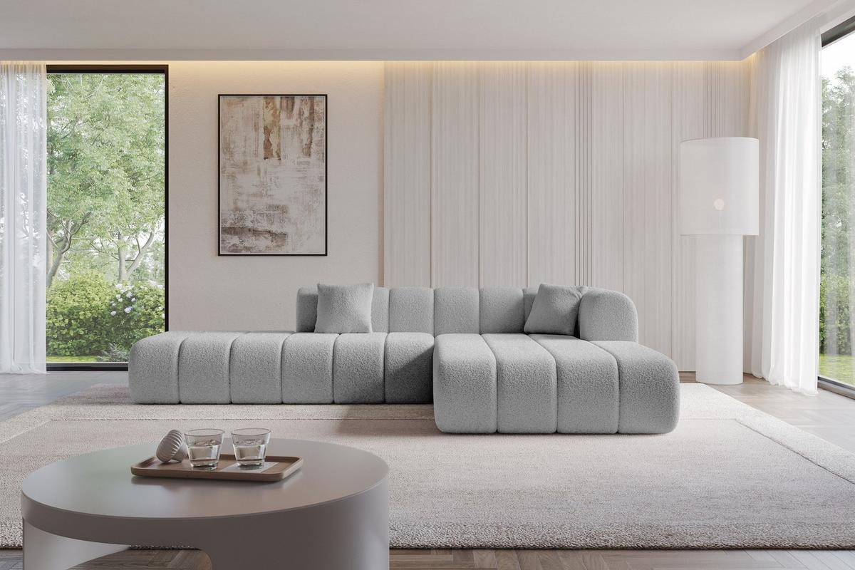 ECKSOFA Ottomane Rechts BILA-L 289x176x71 Hellgrau Bouclé - Silberfarben/Hellgrau, Holzwerkstoff/Kunststoff (289/176cm) - ALTDECOR