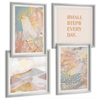 BILDER SET 4er Set - 50x50 cm & 40x60 cm Silberner Rahmen - Abstrakte Pastellmuster - Silberfarben, Kunststoff (50/50cm) - TULUP