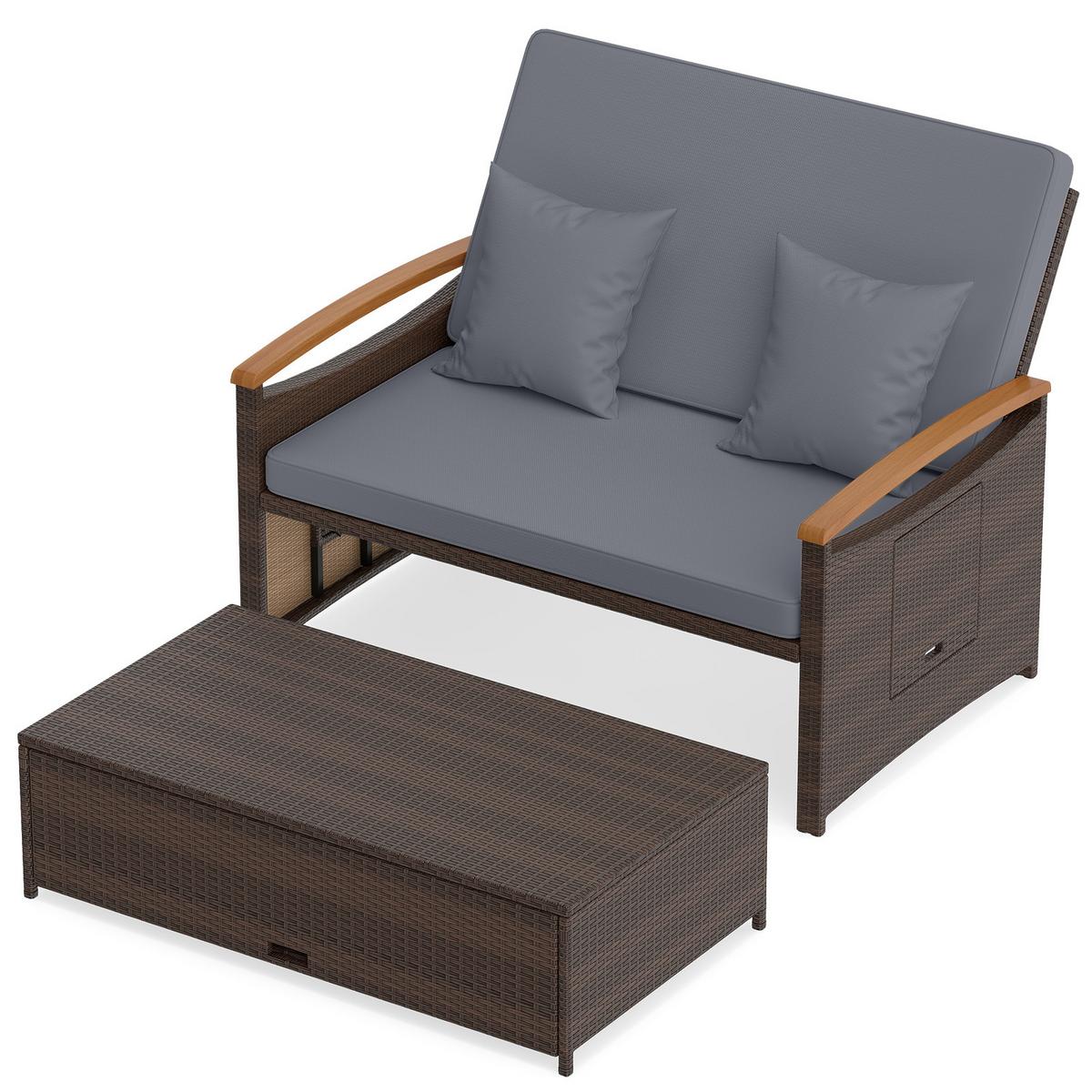 SONNENLIEGE geflochtene Doppel liege grau - Grau, Metall (164/88/72cm) - COSTWAY