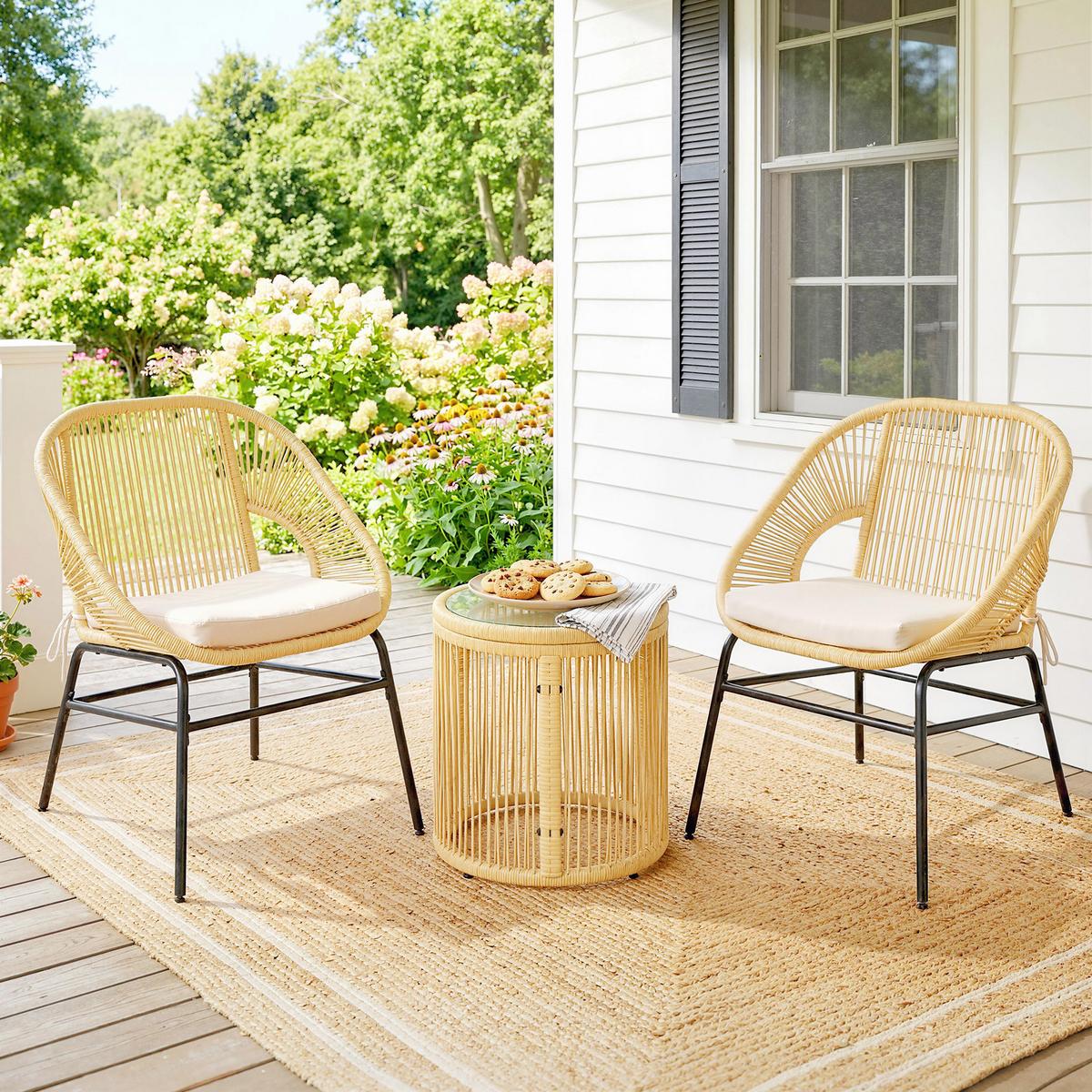 BISTROSET 3-teilig aus Stahl PE-Rattan Beige - Beige, Textil/Metall - Outsunny