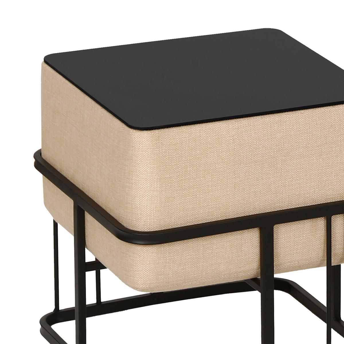 HOCKER-SET 2-TLG. Tas - Beige/Schwarz, Holzwerkstoff/Textil (38/38/38cm) - [en.casa]