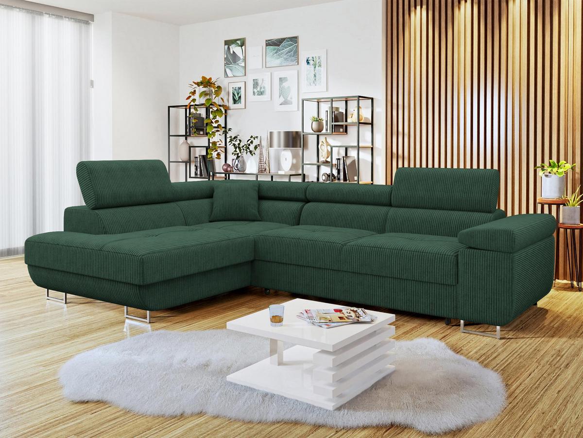 ECKSOFA Torezio Cord, Seite: Links - Dunkelgrün, Holz/Textil (274/203cm) - MIRJAN24