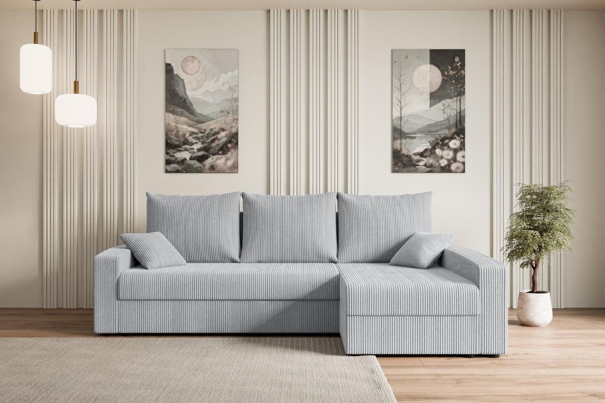 ECKSOFA mit Schlaffunktion und Bettkasten ALESIA-L 231x140x90 cm Grau Cord - Silberfarben/Grau, Holzwerkstoff/Kunststoff (231/140cm) - ALTDECOR