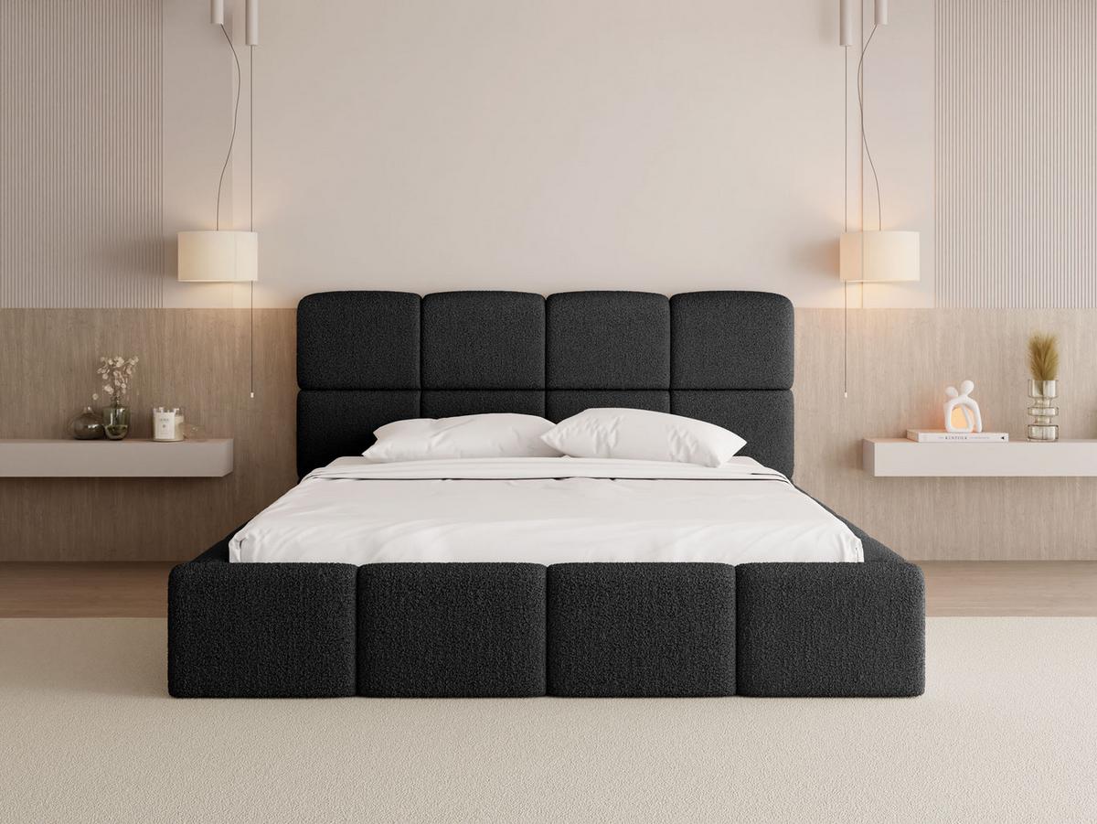 POLSTERBETT Tivio mit Bettkasten, Schwarz Boucle 120x200 cm - Birkefarben/Schwarz, Holzwerkstoff/Kunststoff (120/200cm) - WFL GROUP