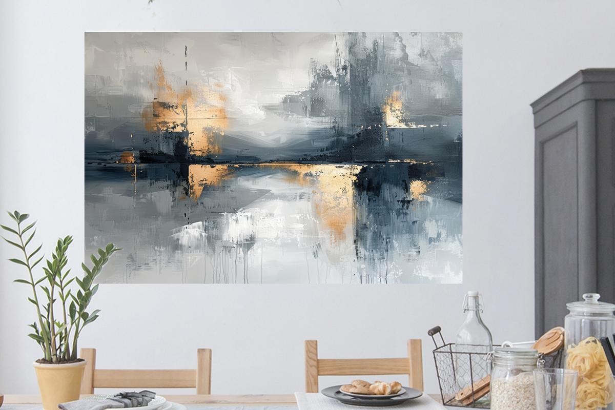 WANDTATTOO Kunst - Grau - Gold - Abstrakt Wandsticker 120x80 cm - Dunkelgrau, Kunststoff (120/80/0.1cm) - MuchoWow
