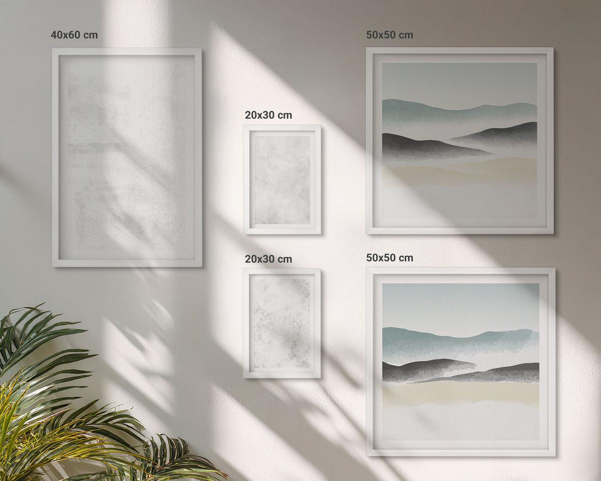 BILDER SET 5er Set - 50x50 cm & 20x30 cm & 40x60 cm Weißer Rahmen - Weiße Flecken auf Leinwandhintergrund - Weiß, Kunststoff (40/60cm) - TULUP
