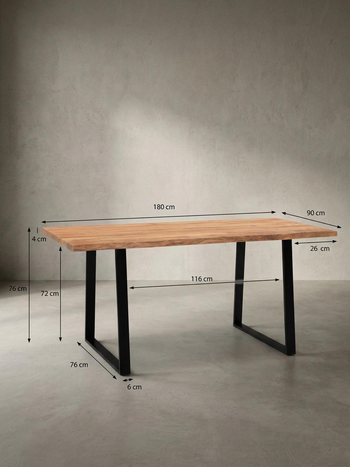 ESSTISCH Massivholz Baumkante Schwarz Metall Handgefertigt TARN, Goldbraun-Schwarz 180x90x76 cm - Schwarz/Braun, Holz (90/180/76cm) - KADIMA DESIGN