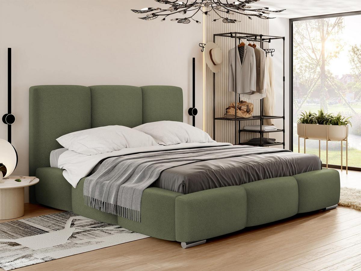 POLSTERBETT Olweria - Chromfarben/Dunkelgrün, Holz/Textil (160/200cm) - MIRJAN24