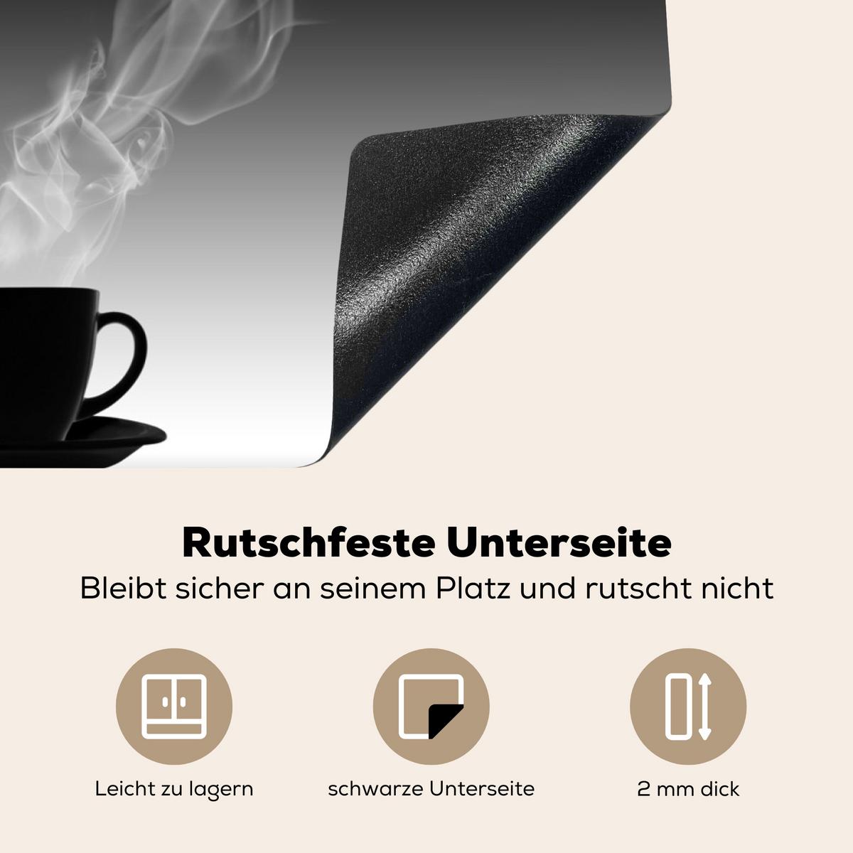 HERDABDECKPLATTE Kaffee - Herz - Schwarz und weiß - Tassen Ceranfeldabdeckung 76x51.5 cm - Weiß, Kunststoff (76/51.5/0.2cm) - MuchoWow