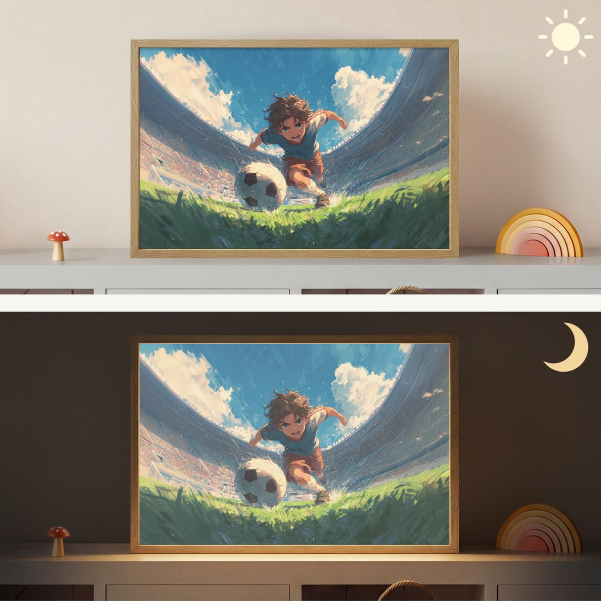 WANDLEUCHTE MIT AKKU Stadion - Fußballer - Ball 60x40 cm - Blau, Holzwerkstoff (60/40/8cm) - OnlyWow