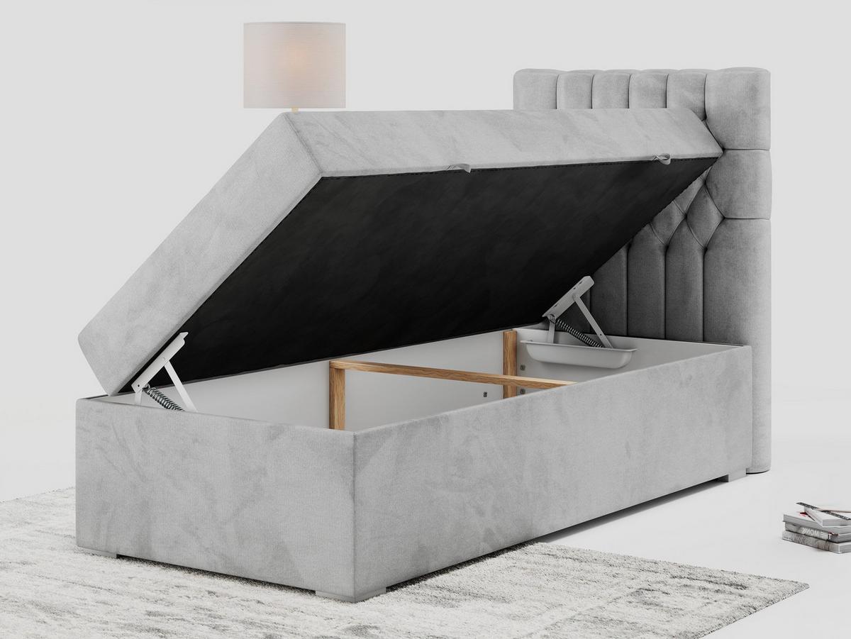 BOXBETT PERA 90/200 Hellgrau Velvet - H3 - Rechts Seite - Hellgrau, Holz/Textil (90/200cm) - MKS