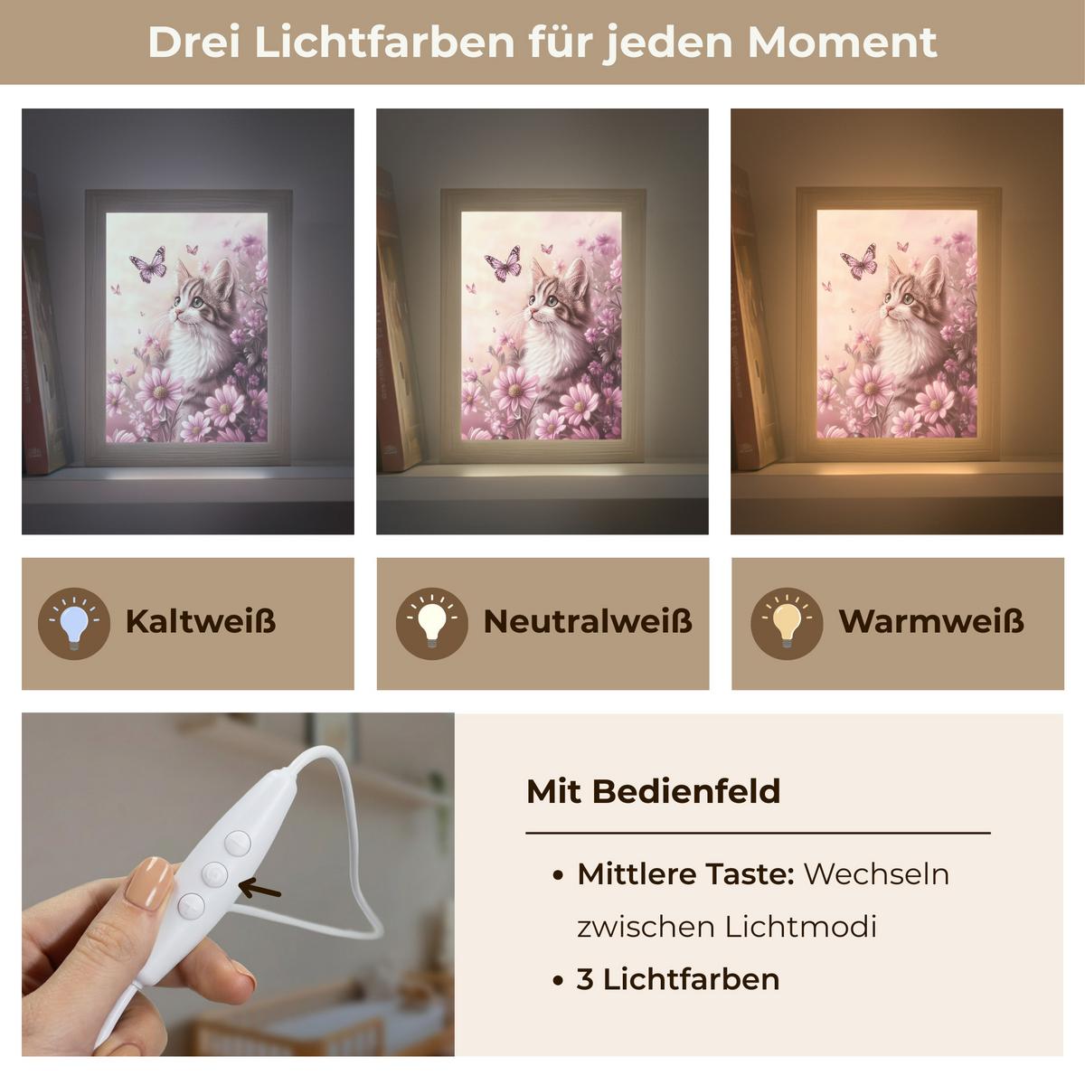 NACHTTISCHLAMPE Kätzchen - Blumen - Schmetterlinge - Lila 15x20 cm - Altrosa, Holzwerkstoff (8/15/20cm) - OnlyWow