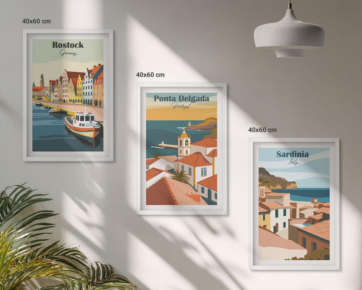 BILDER SET 3er Set - 40x60 cm Weißer Rahmen - Ansichten europäischer Küstenstädte - Weiß, Kunststoff (40/60cm) - TULUP