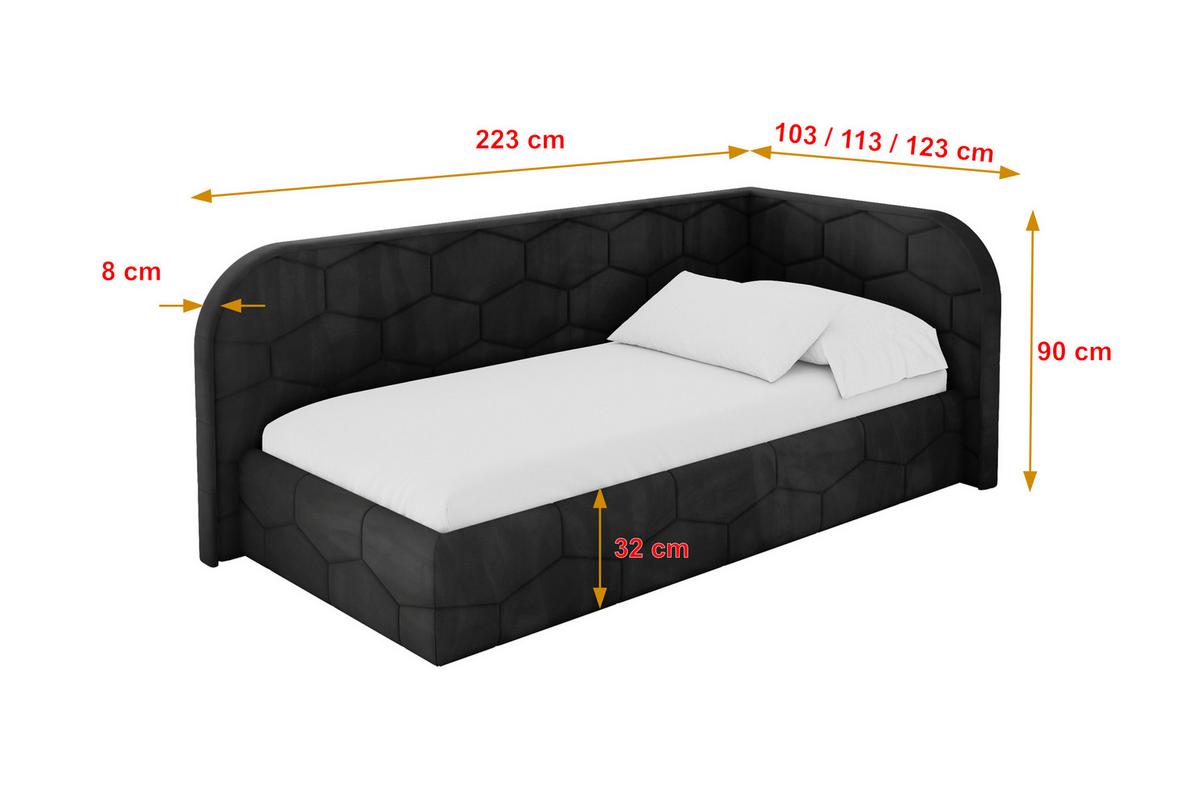 EINZELLBETT Jugendbett mit Bettkasten und Matratze H3/H4, Links - JAXY 90x200 Schwarz - Schwarz, Holzwerkstoff/Textil (90/200cm) - ALTDECOR