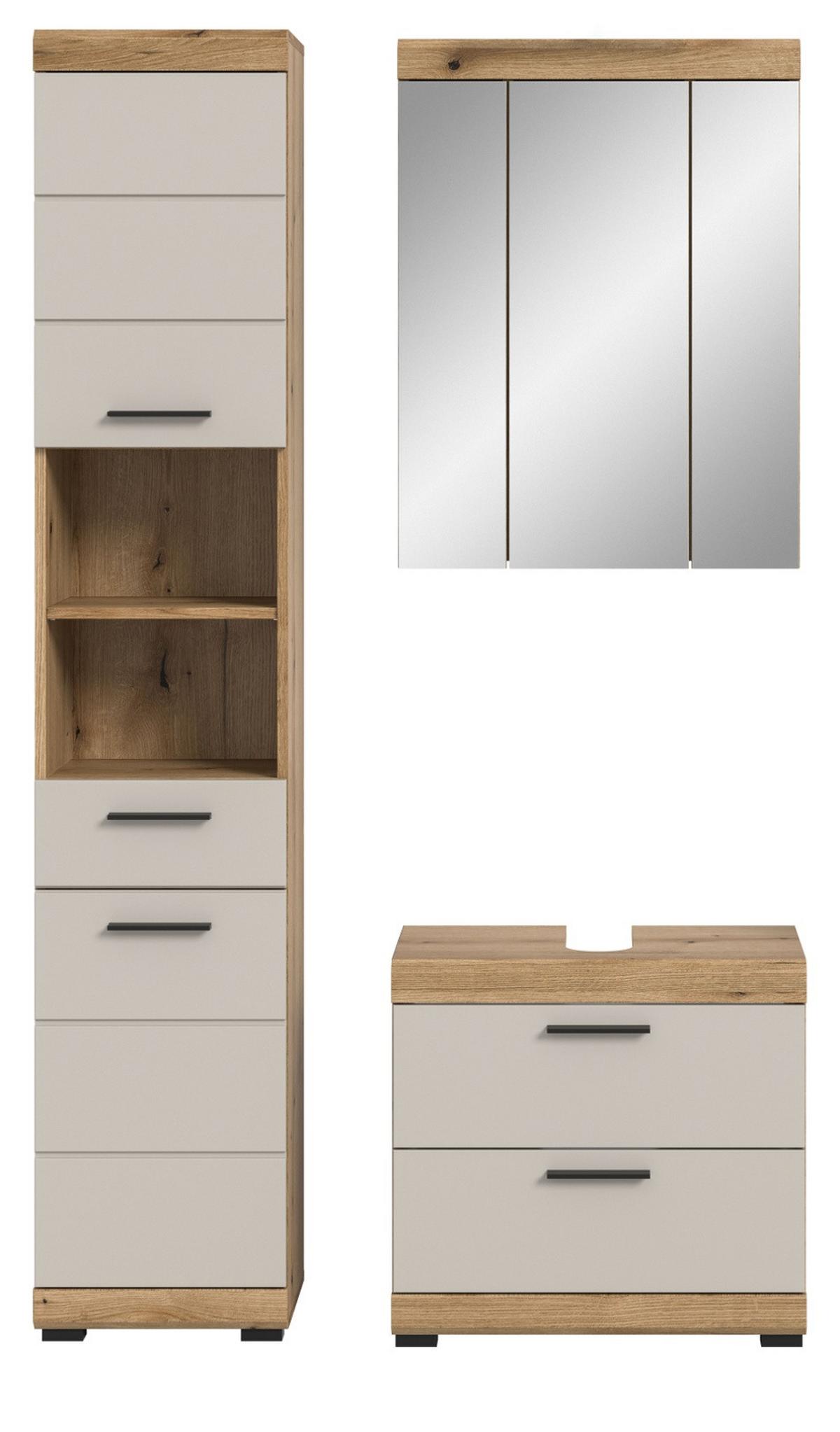 BADMÖBEL-SET Sand Kaschmir, Evoke Eiche, Badkombination 112 cm 3-teilig - Kaschmir/Eichefarben, Glas/Holzwerkstoff (112/191/34cm) - Inn.Furn