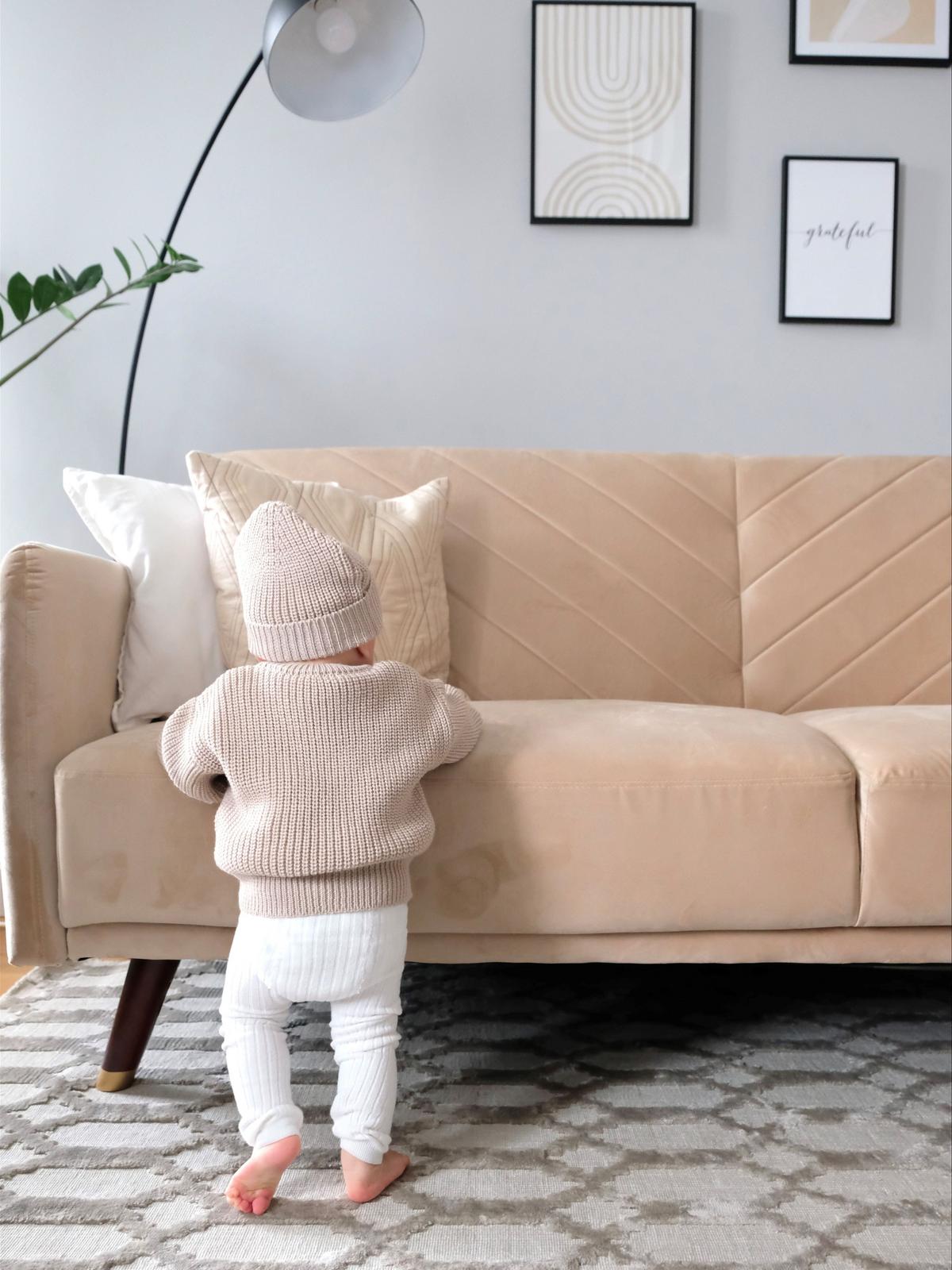 3-SITZER-SCHLAFSOFA Samtstoff Beige Senja - Beige, Textil (200/87/95cm) - Beliani