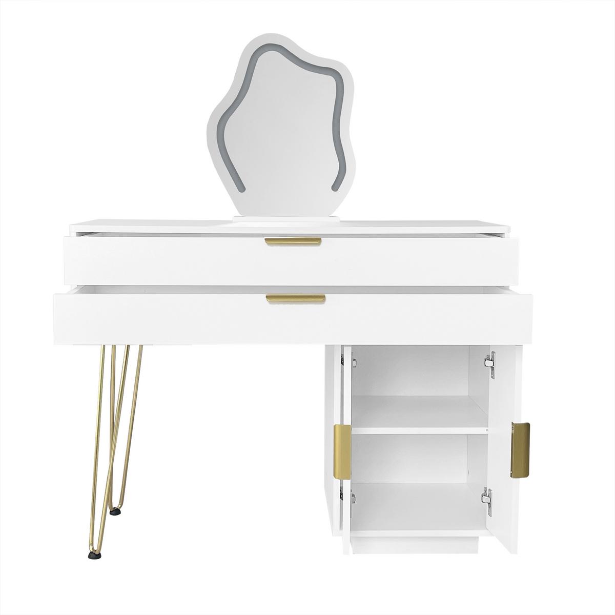 SCHMINKTISCH in Weiß mit LED-Spiegel & Seitenschrank - Weiß, Holzwerkstoff (100/78/40cm) - Urban Meuble