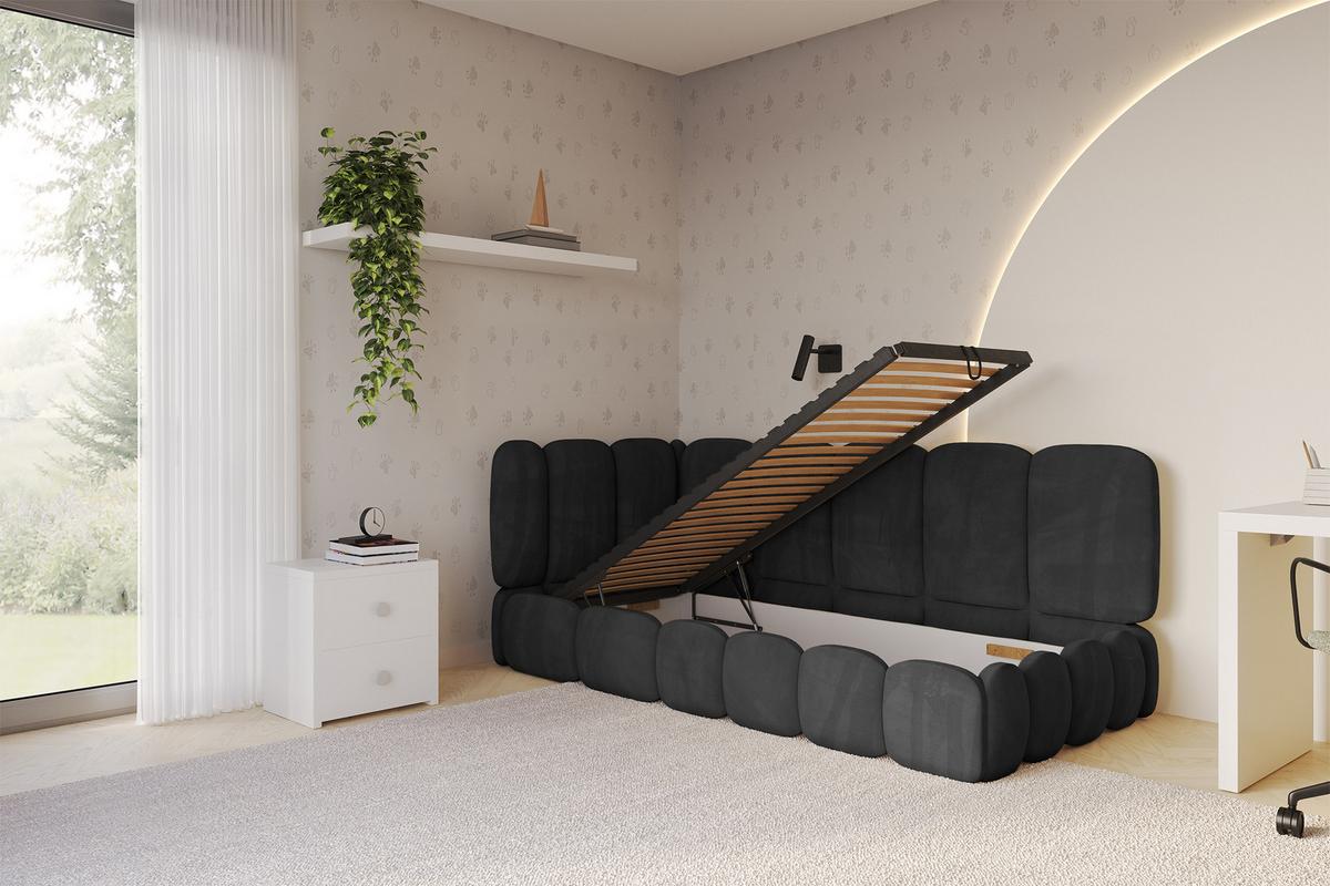 EINZELLBETT Jugendbett mit Bettkasten, Rechts - AVRY 80x200 Schwarz - Anthrazit, Holzwerkstoff/Textil (80/200cm) - ALTDECOR