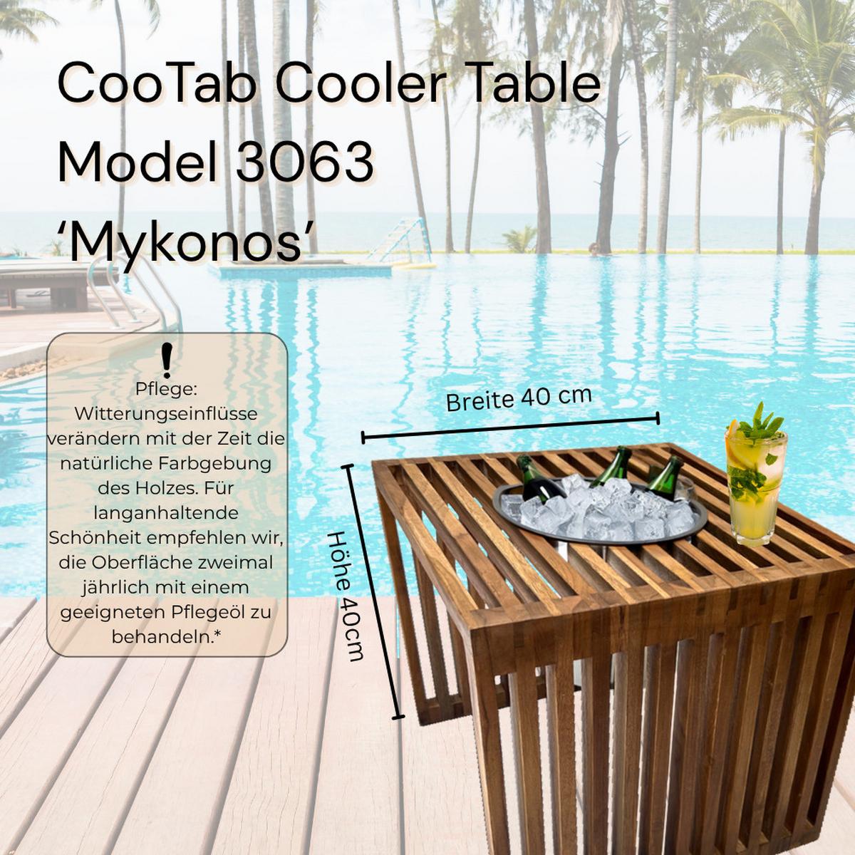 3-IN-1 LOUNGETISCH MIT EDELSTAHL-KÜHLER Mykonos braun 40 cm - Braun, Holz/Metall (40/40/40cm) - COOTAB Cooler Table