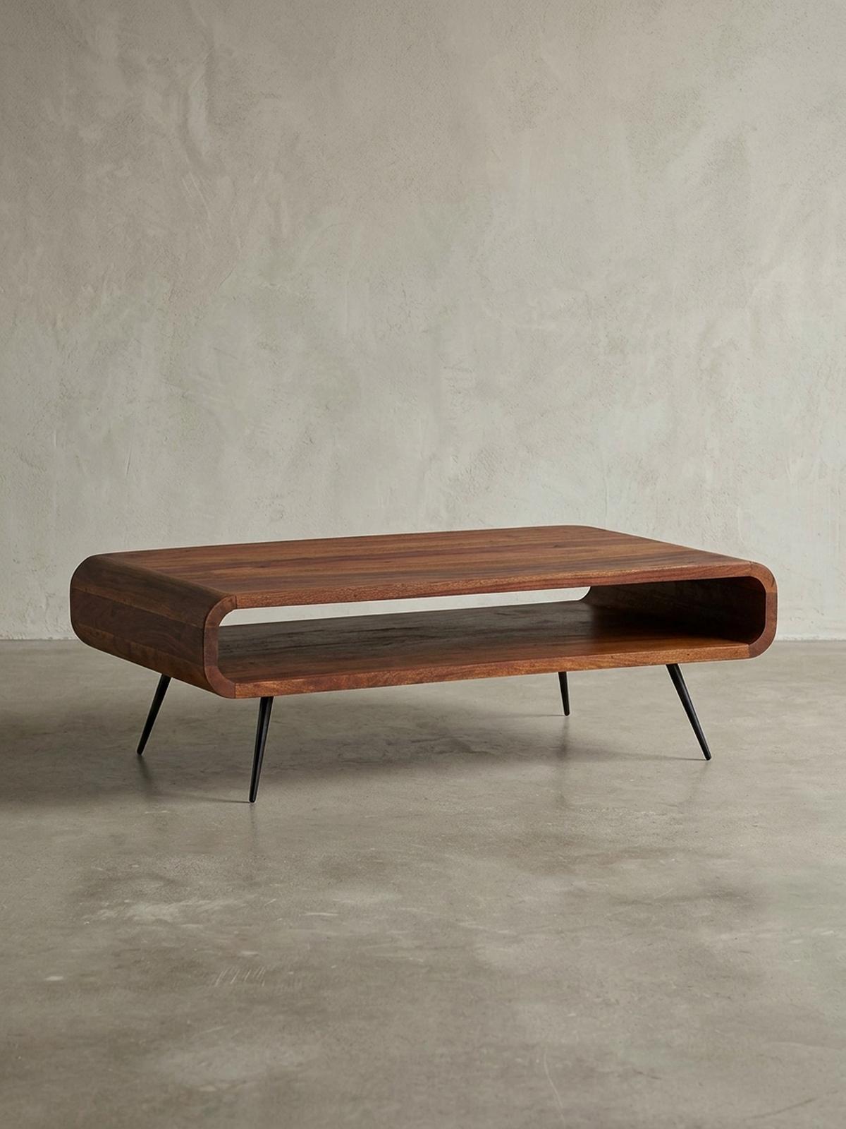 COUCHTISCH Sheesham Massivholz/Metall Eckig 90x55x30 cm mit Stauraum - Schwarz/Braun, Holz/Metall (55/90/30cm) - KADIMA DESIGN