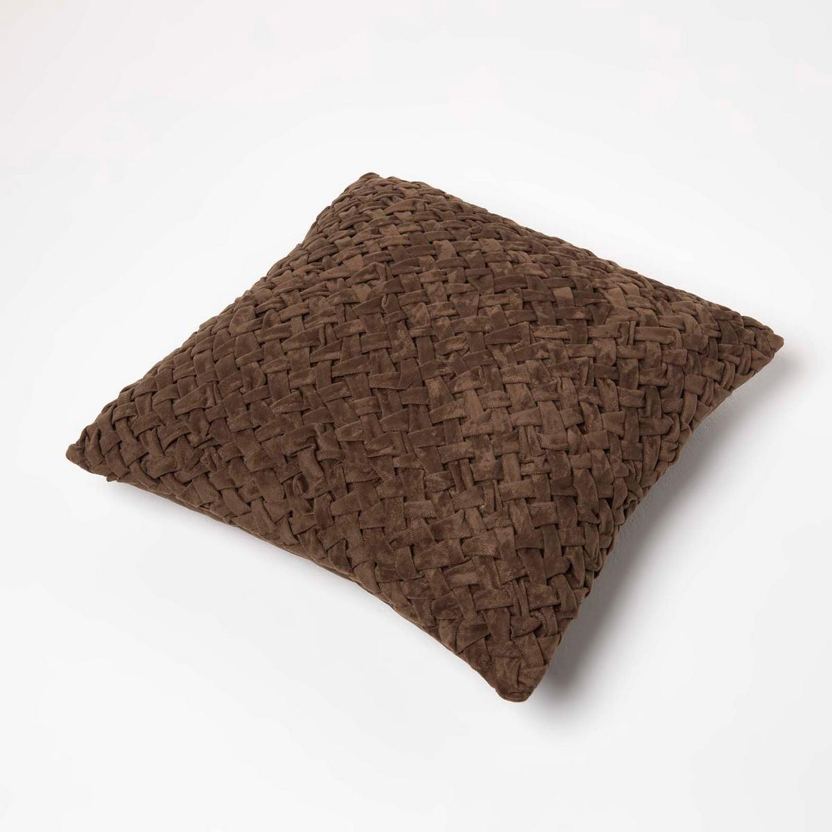 SAMTKISSEN Sofia braun 45/45 cm in Flechtoptik - Dunkelbraun, Textil (45/45cm) - Homescapes