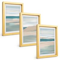 BILDER SET 3er Set - 20x30 cm Goldrahmen - Abstrakte blaue Landschaften - Goldfarben, Kunststoff (20/30cm) - TULUP