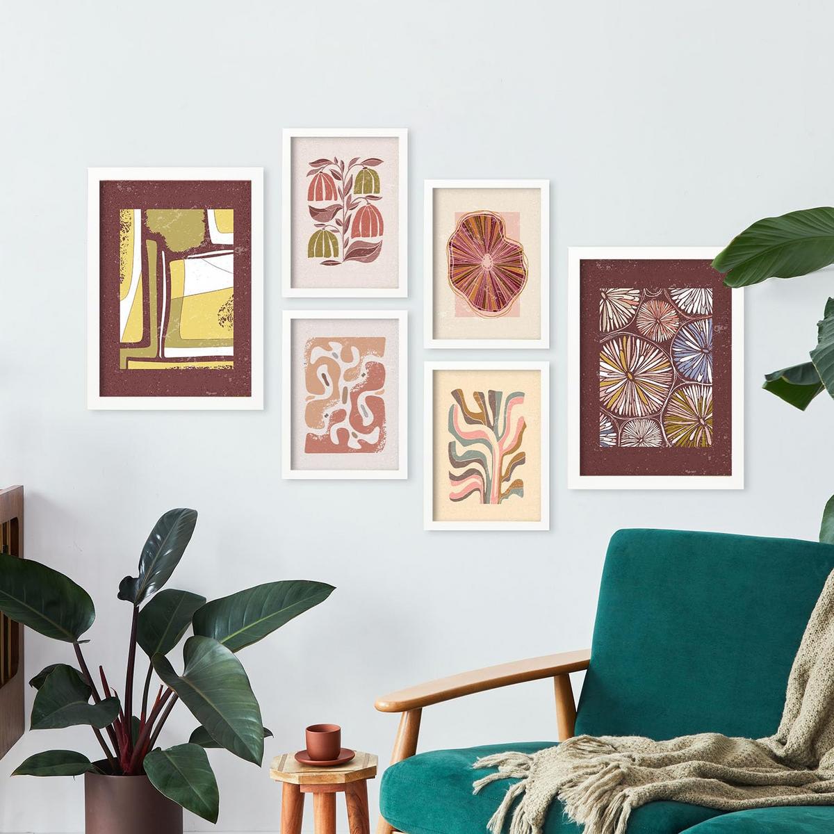 POSTER Set Mit 6 Drucken Mit Bürgersteig In Der Sammlung Ethnischer Style Drucke Dekorative Rahmen Für Zuhause Wandkunstdruck A3 & A4 Weißer Rahmen - Weiß, Papier (29/3cm) - Nacnic