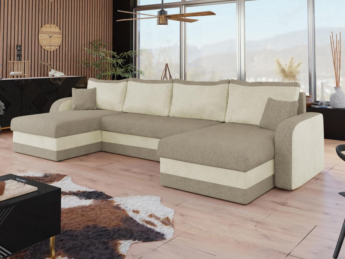 ECKSOFA Kris U Lux - Beige/Schwarz, Holz/Kunststoff (304/140cm) - MIRJAN24