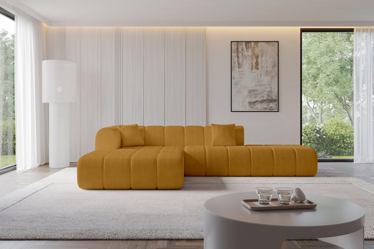 ECKSOFA Ottomane Links BILA-L 289x176x71 Senfgelb Cord - Currygelb/Dunkelgelb, Holzwerkstoff/Kunststoff (176/289cm) - ALTDECOR