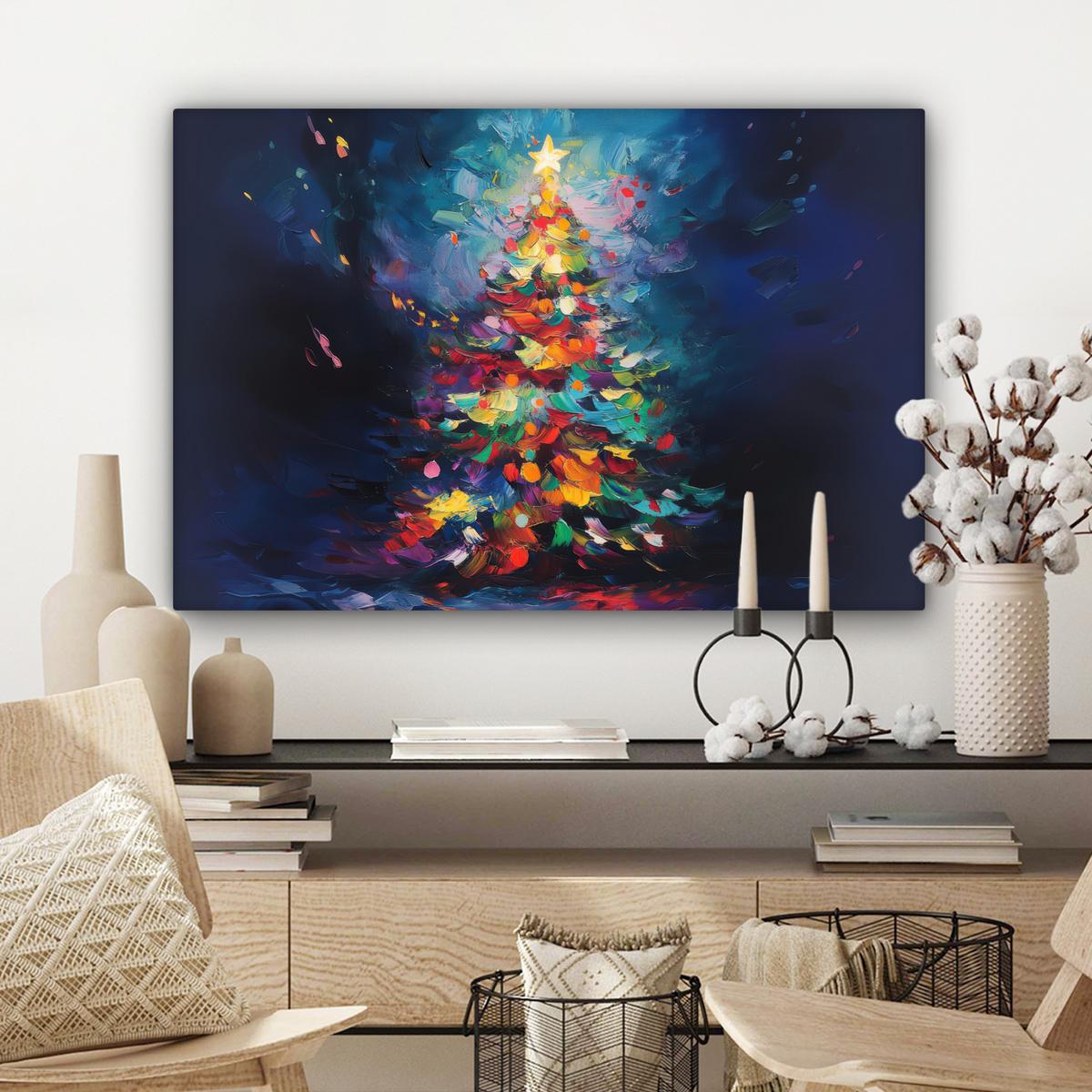 LEINWANDBILD Weihnachtsbaum - Weihnachten - Abstrakt - Farbenfroh Gemälde 60x40 cm - Multicolor, Textil (60/40cm) - MuchoWow