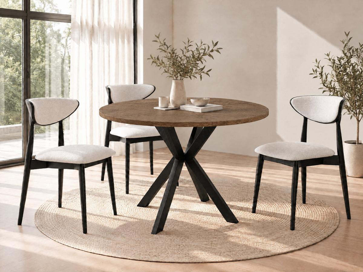 ESSTISCH Valeo runder ausziehbarer, Lefkas Eiche 100-180/100/76 cm - Alteiche/Schwarz, Holzwerkstoff/Metall (100/180/76cm) - WFL GROUP