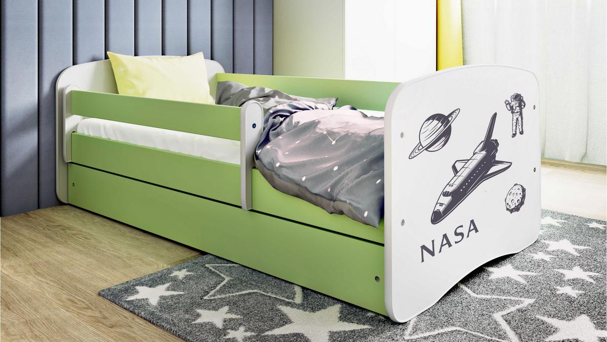 KINDERBETT NASA mit Schublade und Matratze 140/70 - Grün, Holzwerkstoff (70/140cm) - RAUMHIRSCH FURNITURE