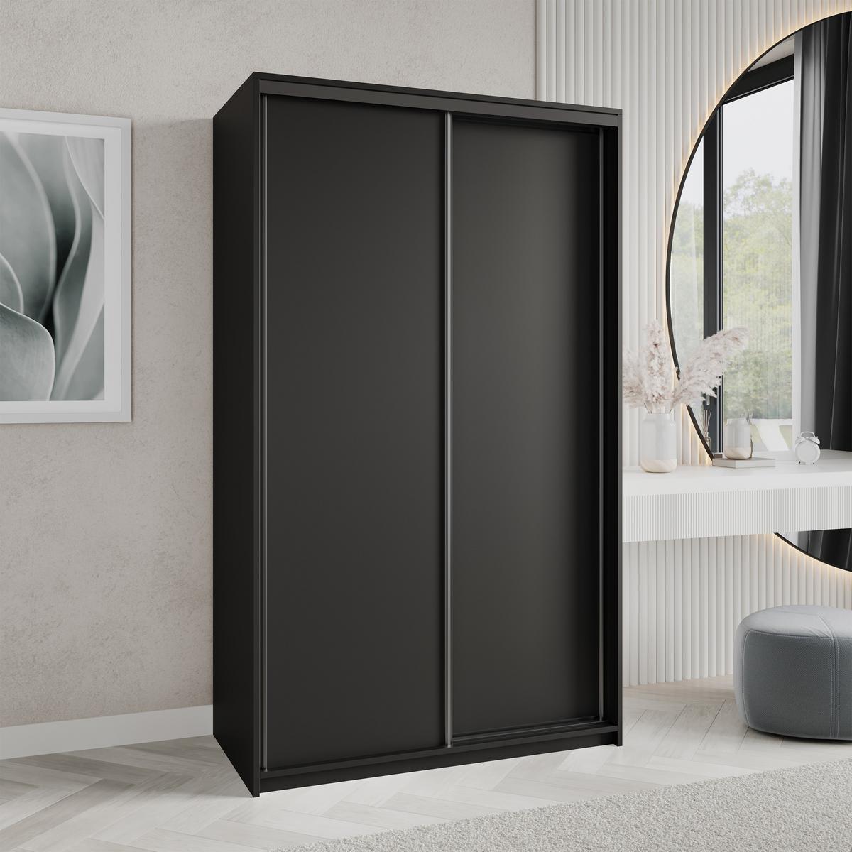SCHWEBETÜRENSCHRANK NISSE 120/205/60 cm 2-türig Schwarz - Schwarz, Holzwerkstoff (120/205/60cm) - MASSENO