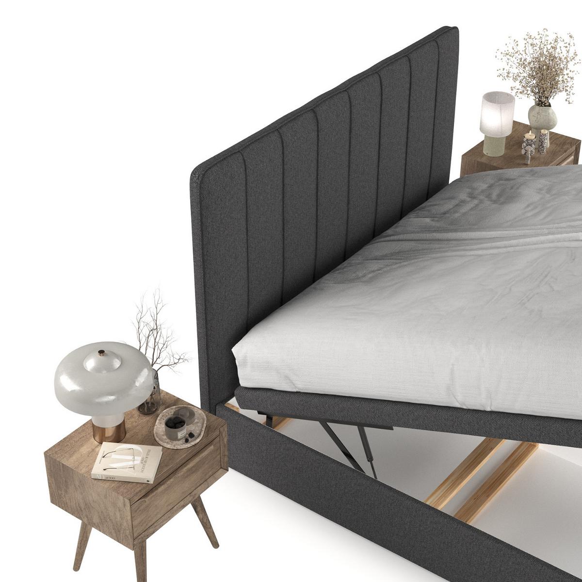 POLSTERBETT Vienna mit Stauraum 120/200 cm Anthrazit im Megan Stoff - Anthrazit/Schwarz, Holz/Holzwerkstoff (120/200cm) - AltaBeds