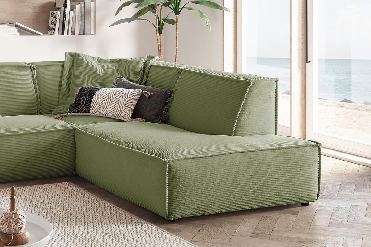 ECKSOFA SAMU Grün Cord - Schwarz/Olivgrün, Textil (254/224cm) - KAWOLA