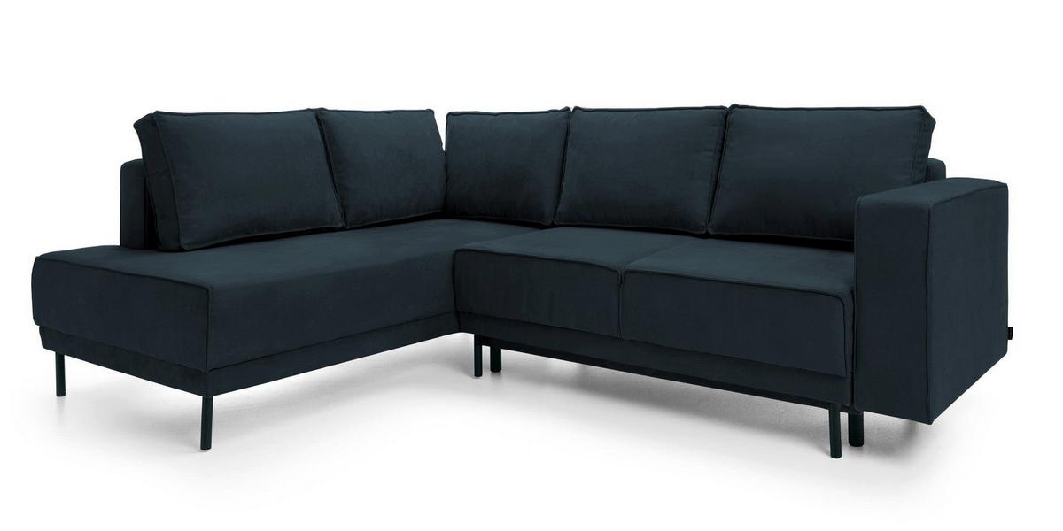 ECKSOFA Rodario Dunkelblau Velours - Schwarz/Dunkelblau, Textil/Metall (247/187cm) - Selsey